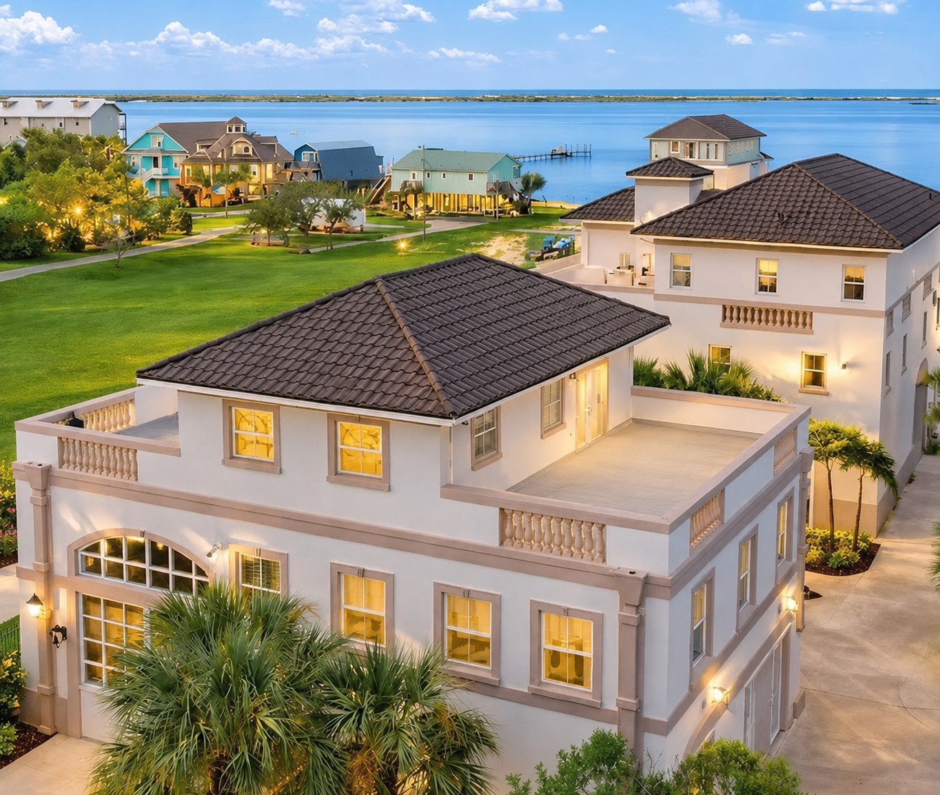 Bella Villa Estate with the waterfront beyond